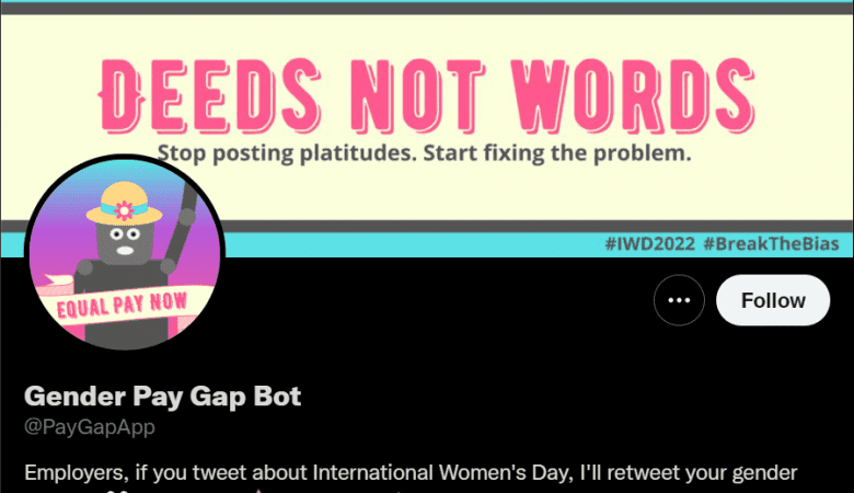 This bot is tweeting pay disparity data at companies posting about International Women’s Day